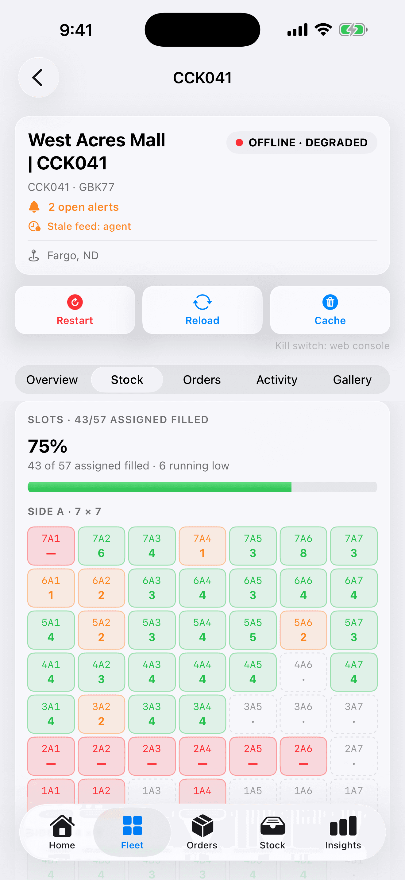 CCK app — Stock by slot